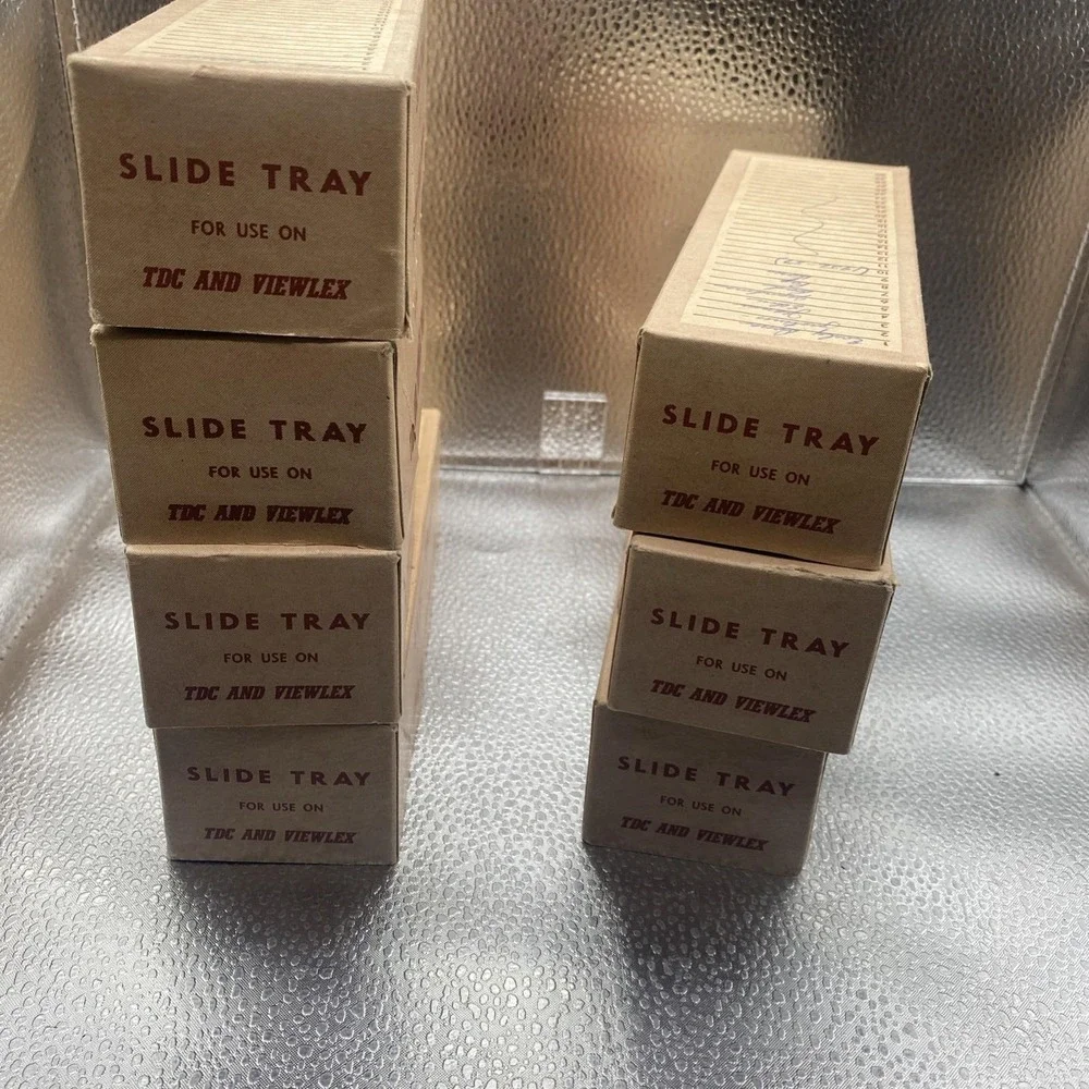 Lot of 7 Vintage TDC Micro-Fit 30 Slide Trays with cardboard lids